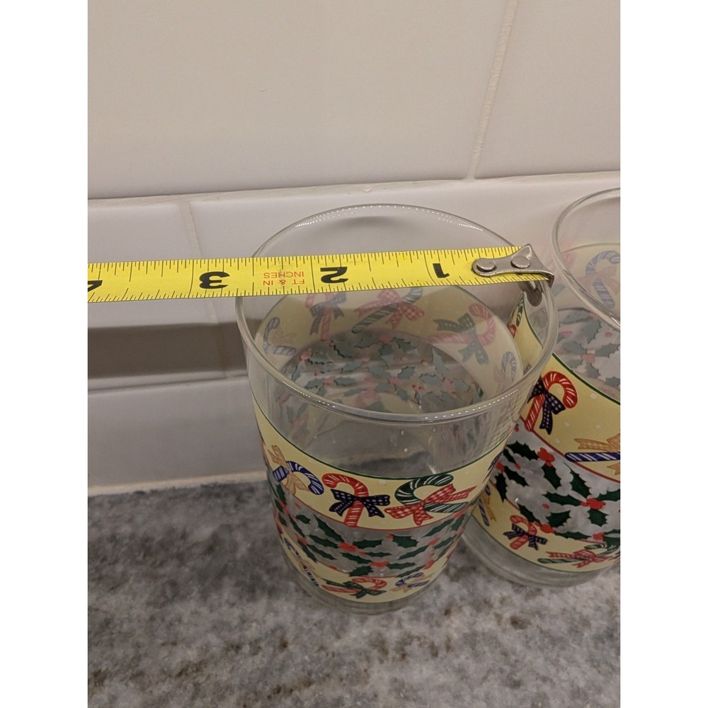 Vintage Candy Canes & Holly Glasses 2 Luminarc Christmas Holiday Glass Tumblers - Picture 9 of 9